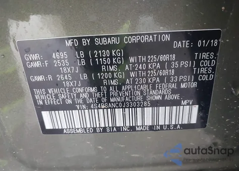 2018 Subaru Outback 2.5I Limited from USA, damaged, VIN 4S4BSANC0J3303285